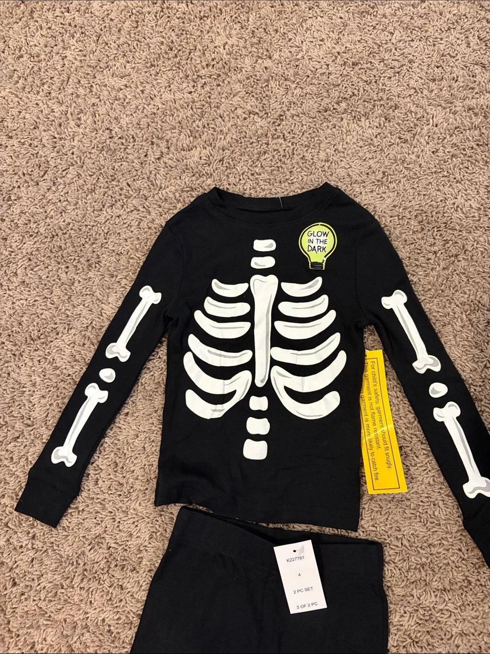 Kids Black Glow Skeleton Pajama Set